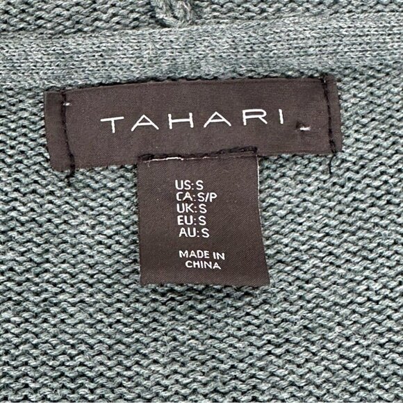 Tahari Women’s Green Luxury Open Cardigan Hooded Long Knit Sweater S/C34 - Picture 6 of 12